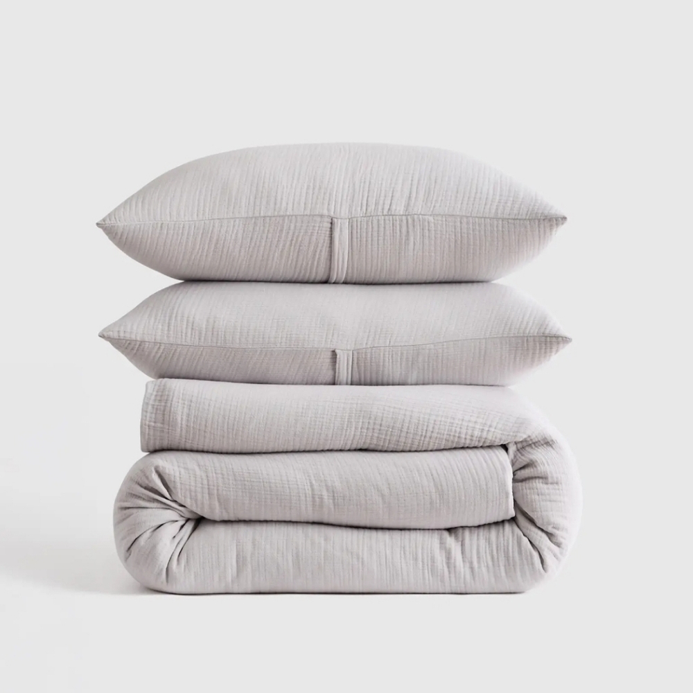 NWT Quince Organic Cotton Airy Gauze Fog Gray Duvet Cover Set! King/ Cal K(451)